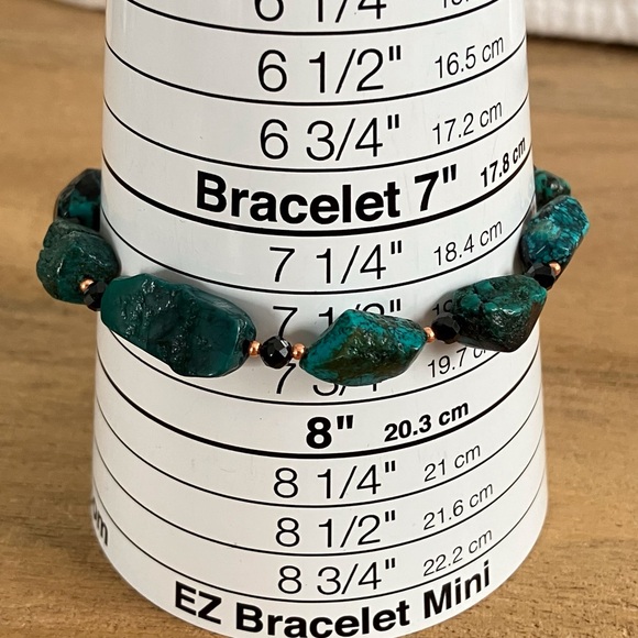 Rough Turquoise & Black Spinel Necklace & Bracelet Set - Solid Copper Spacers - Picture 4 of 9